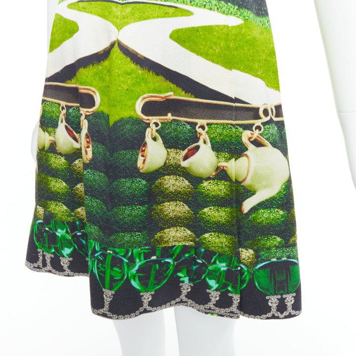 MARY KATRANTZOU 2012 Runway green heart garden party print shift dress UK10 M