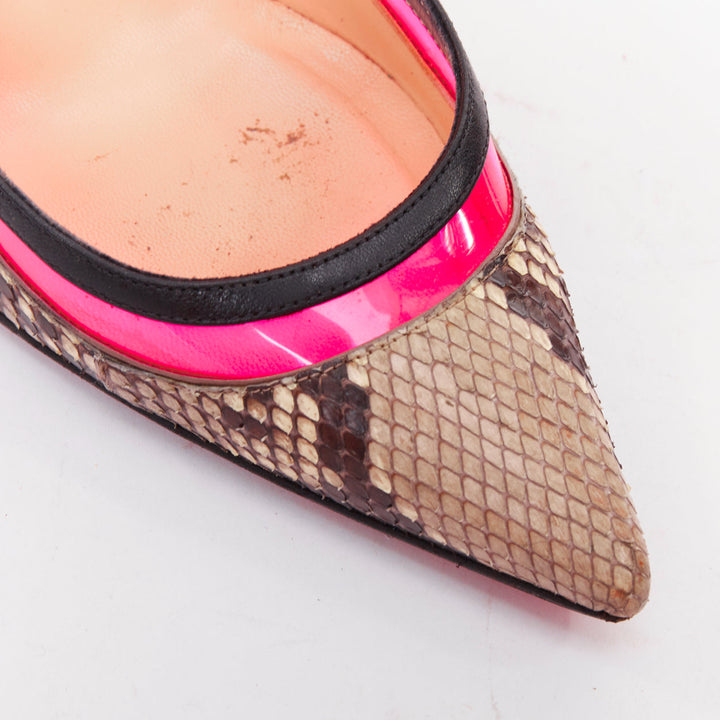 CHRISTIAN LOUBOUTIN Paulina hot pink PVC scaled leather contrast pumps EU39.5
