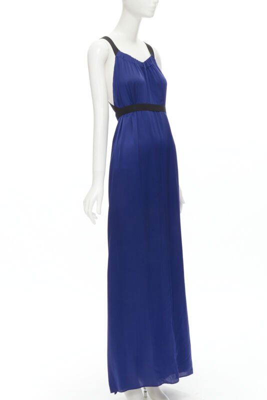 Female mannequin wearing Theory Blue Silk Women Maxi Dress in Size  XS | Available at JHROP