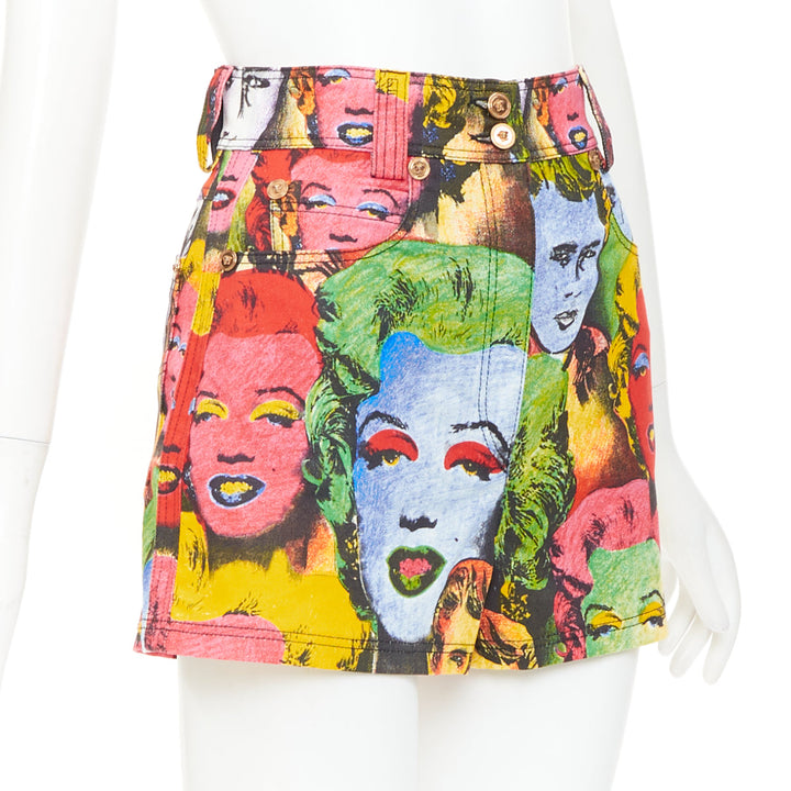 VERSACE 2018 Reissue 1991 Monroe James Dean Warhol print denim shorts 25"