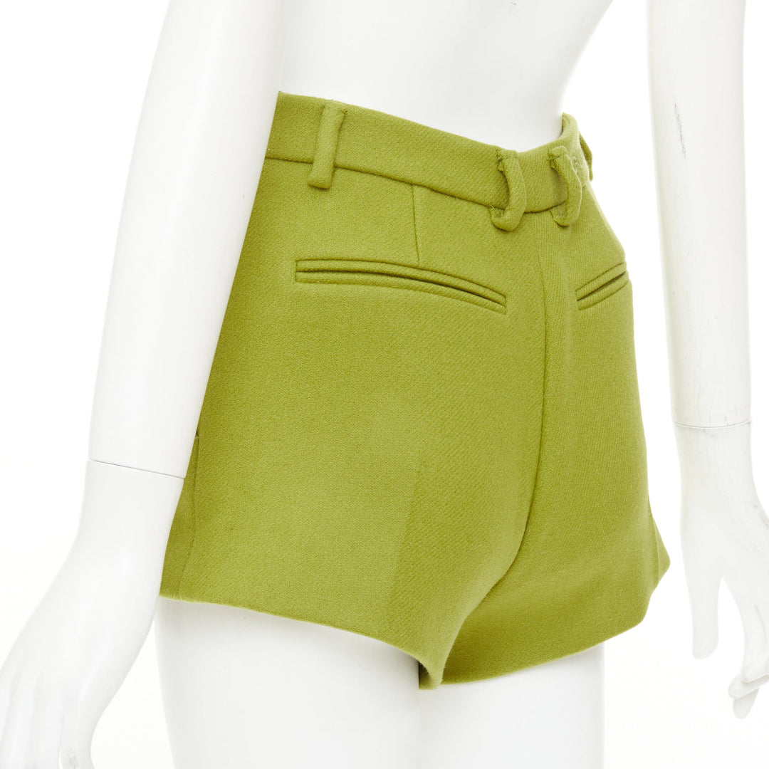GUCCI 2024 Sabato green textured wool mohair tailored micro shorts IT38 XS