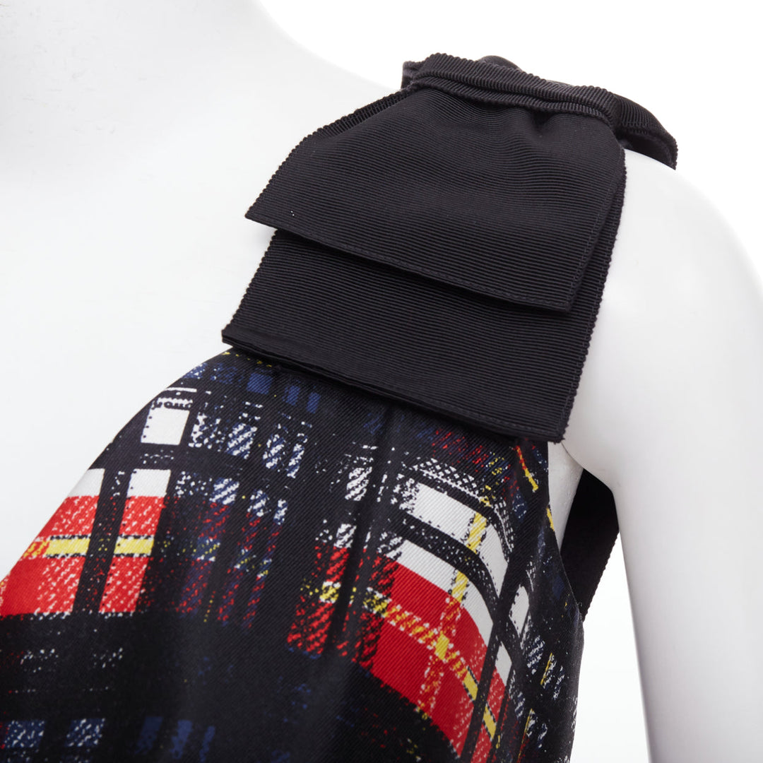 PRADA 2015 Runway Vampire black red wool silk bow shoulder belted dress IT38 XS