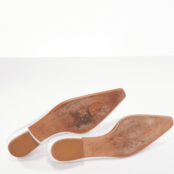 BOTTEGA VENETA Almond white soft leather scoop front pointed toe flats EU38
