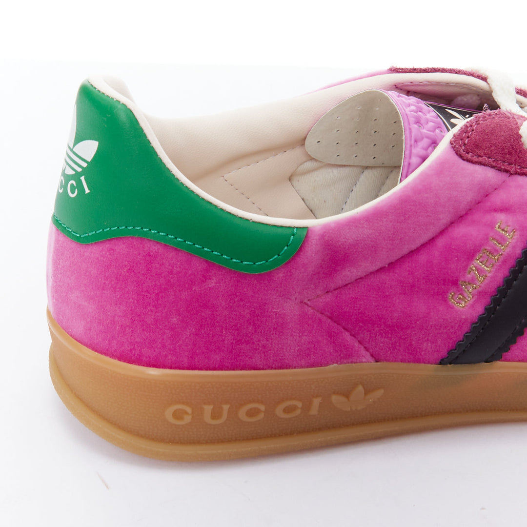 GUCCI ADIDAS Alessandro Michele Gazelle pink velvet green sneakers UK7.5 EU41.5