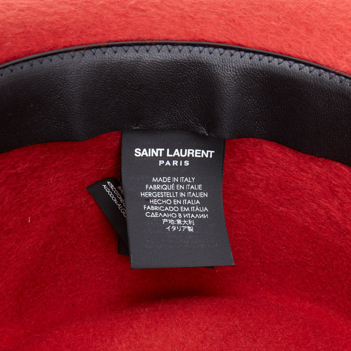 SAINT LAURENT red rabbit felt black grosgrain leather lined fedora hat