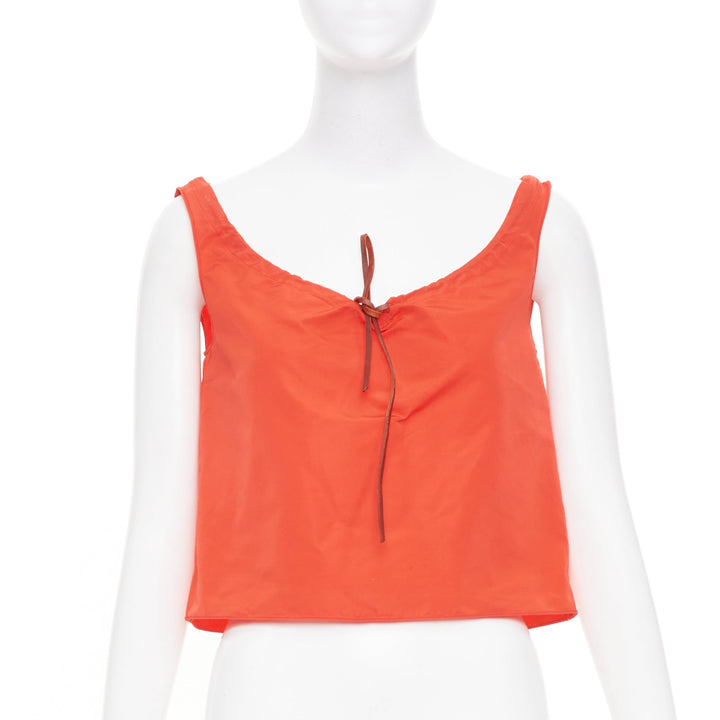 MIU MIU 1990s Vintage orange nylon drawstring leather trim cropped tank IT40 S