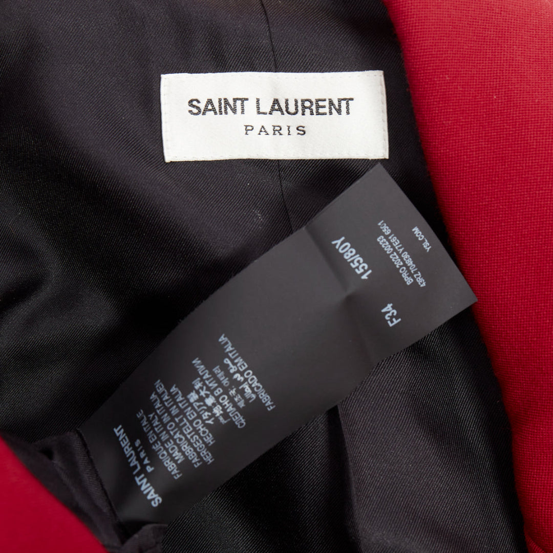 SAINT LAURENT 2022 Runway red wool power shoulder blazer jacket FR34 XS