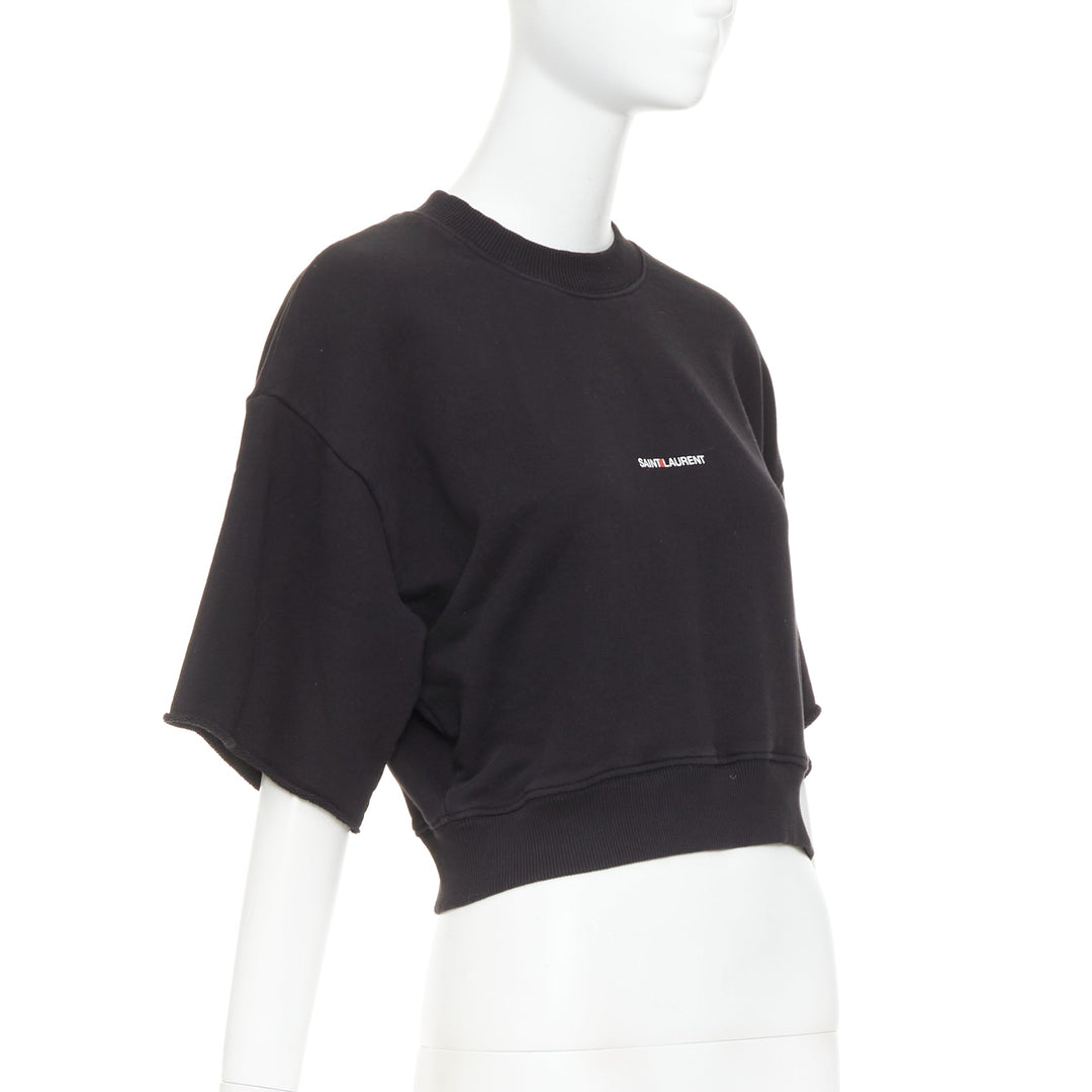 SAINT LAURENT 2016 black cotton vintage logo cropped boxy sweatshirt XS