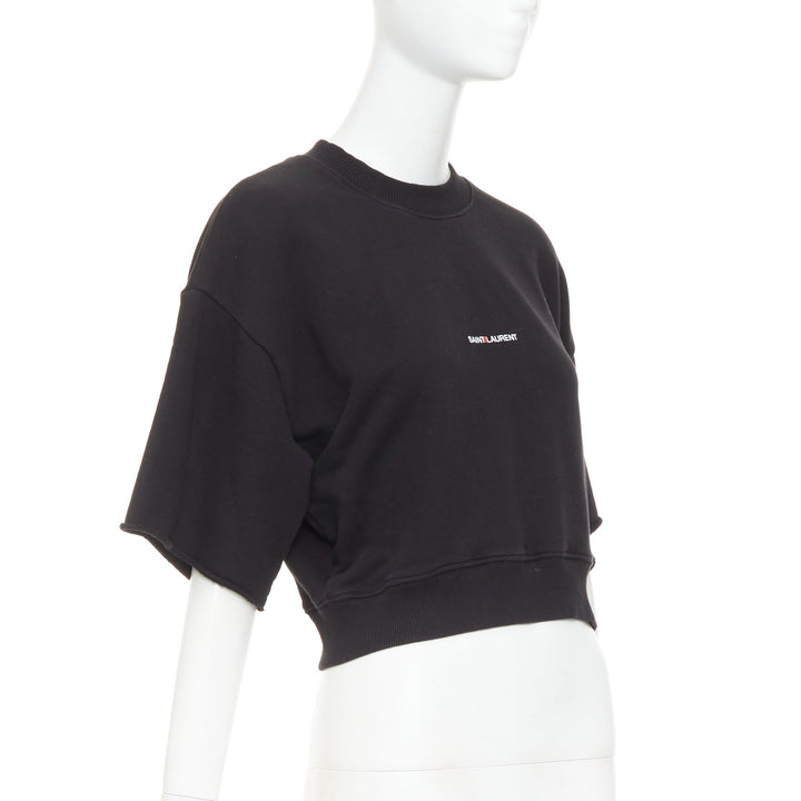 SAINT LAURENT 2016 black cotton vintage logo cropped boxy sweatshirt XS