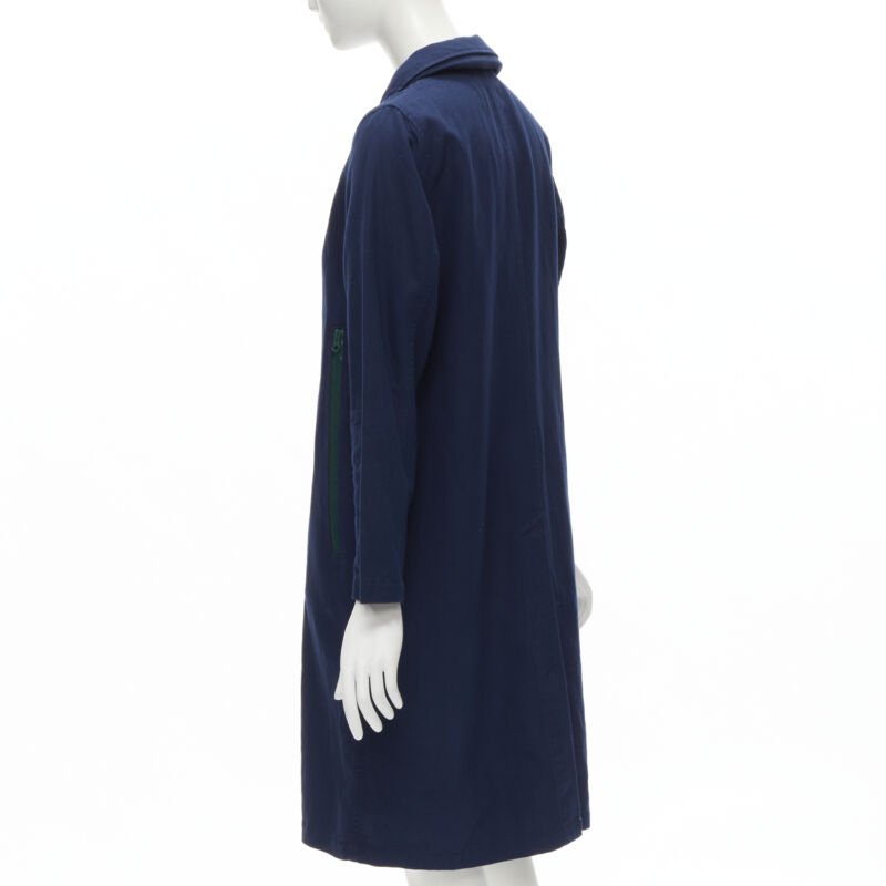 ZUCCA navy blue cotton linen green zipper over coat S