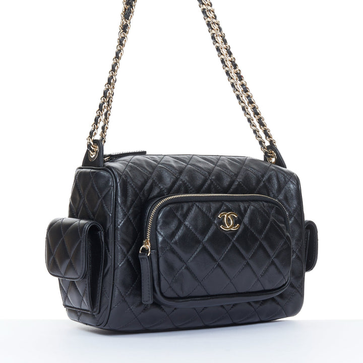 CHANEL 2024 Multi-Pocket Camera Case black quilted lambskin gold hardware bag