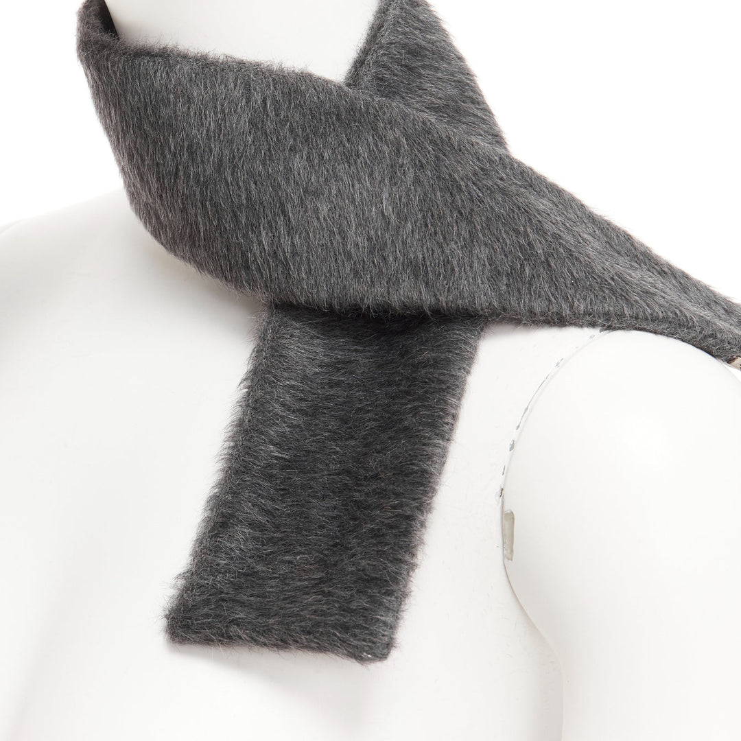 VALENTINO dark grey alpaca virgin wool slim short rectangular scarf