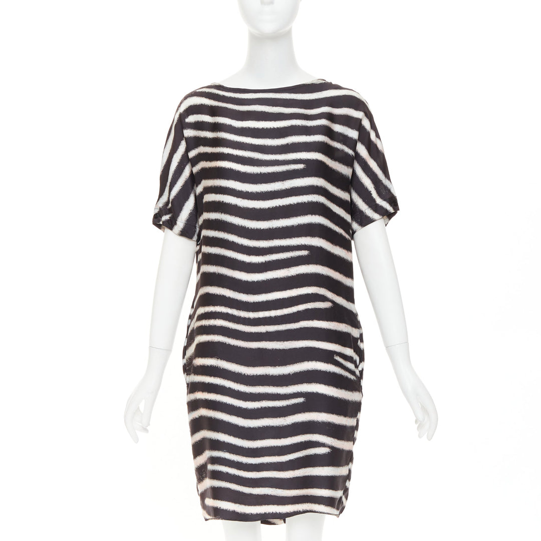 STELLA MCCARTNEY 2009  100% silk black zebra stripe print tent dress IT38 XS