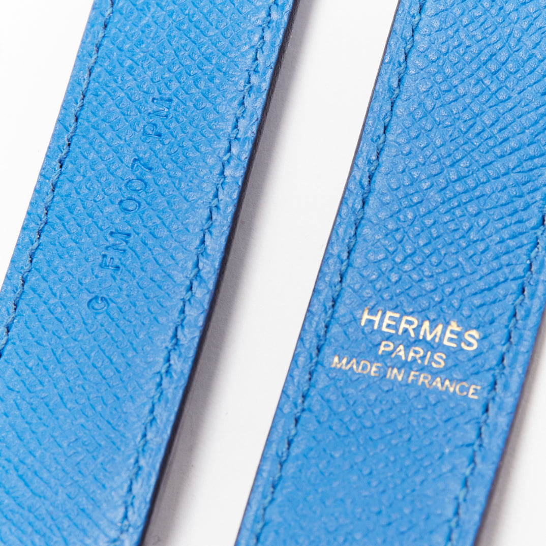 HERMES Sangle 25 blue brown woven leather gold hardware bag strap
