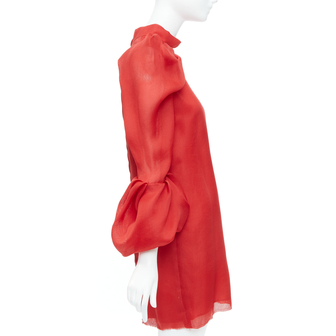 LANVIN 2011 Runway 100% silk red puff sleeve mini dress FR34 XS