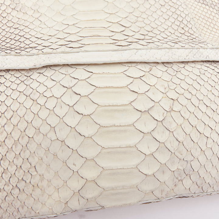 NANCY GONZALEZ cream matte scaled leather front pocket flat shopper tote bag