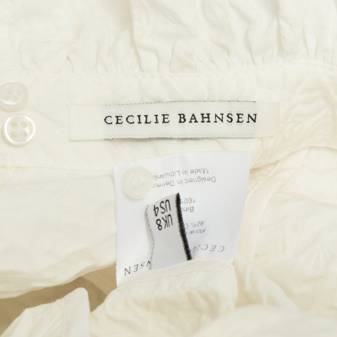 CECILIE BAHNSEN 2021 Belle white cloque high neck ruffle tier panel dress UK8 S