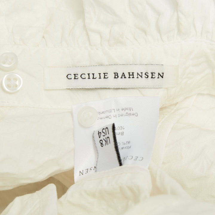 CECILIE BAHNSEN 2021 Belle white cloque high neck ruffle tier panel dress UK8 S