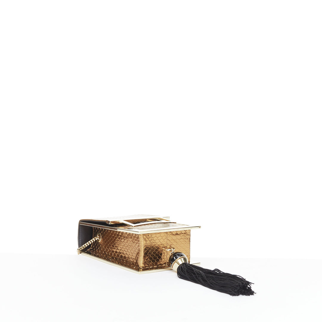 ROGER VIVIER 2017 Boite De Nuitmetallic gold envelope box tassel clutch bag
