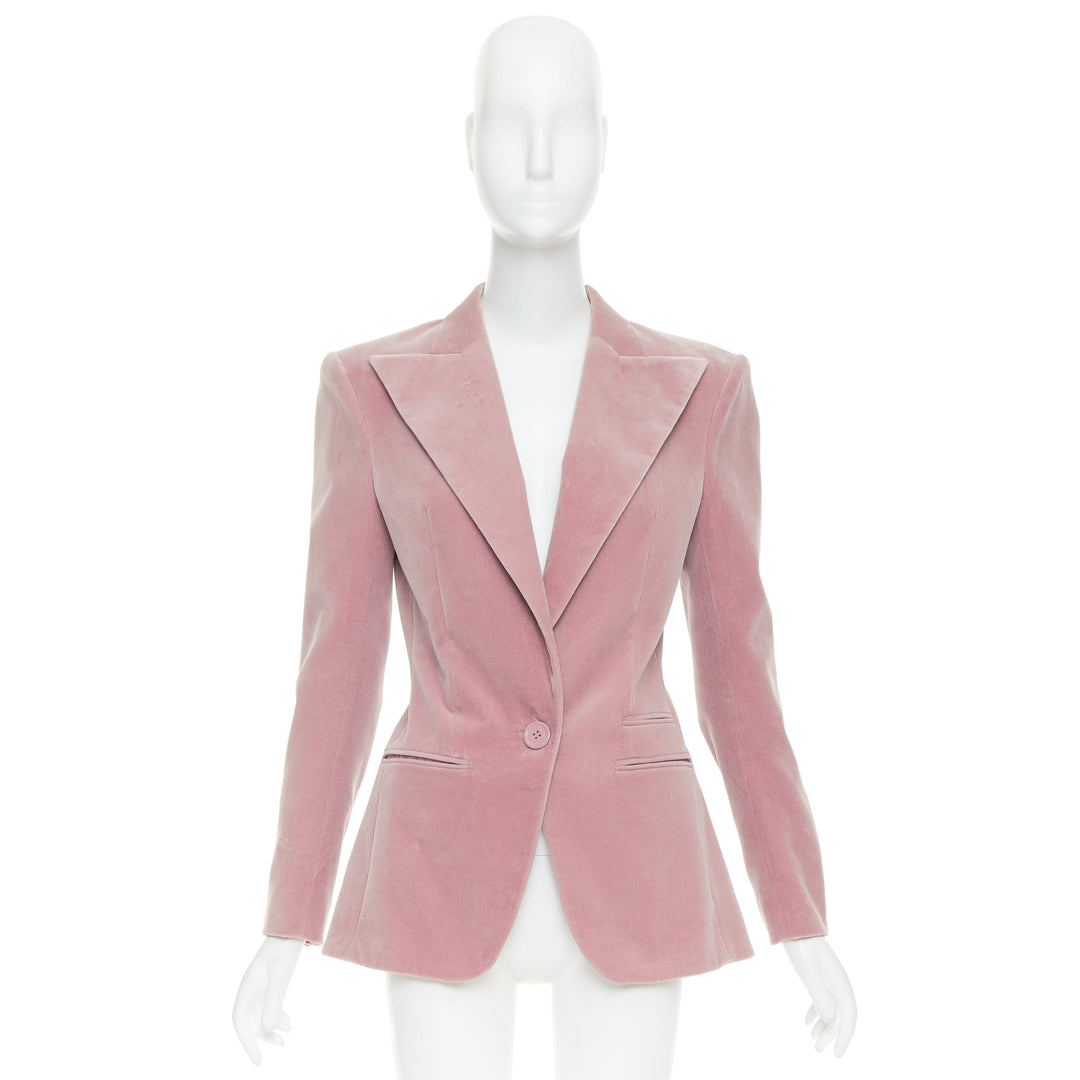 ALEXANDRE VAUTHIER Runway blush pink velvet single breasted blazer jacket