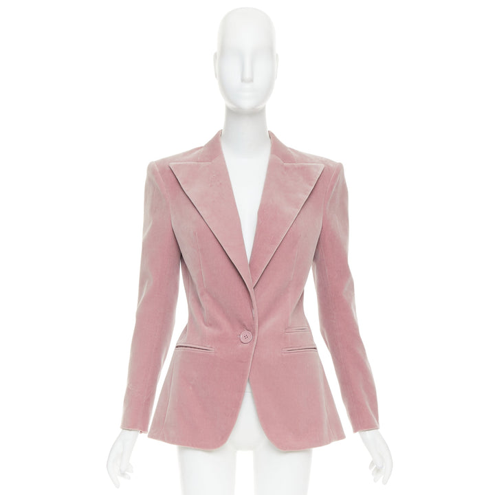 ALEXANDRE VAUTHIER Runway blush pink velvet single breasted blazer jacket