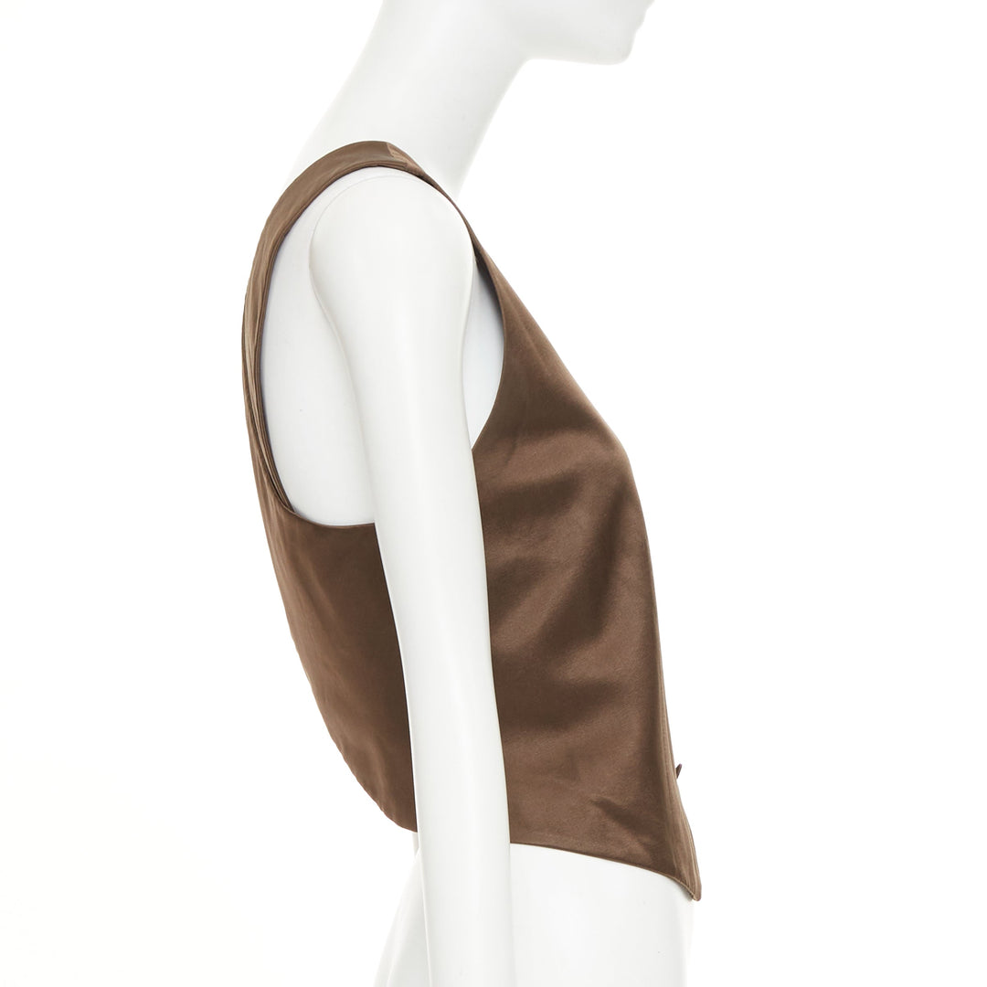 GIORGIO ARMANI silk satin brown button front crossover waistcoat vest IT40 S