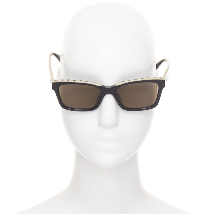 CHANEL 5417-A beige black CC logo CHANEL top bridge two tone sunglasses