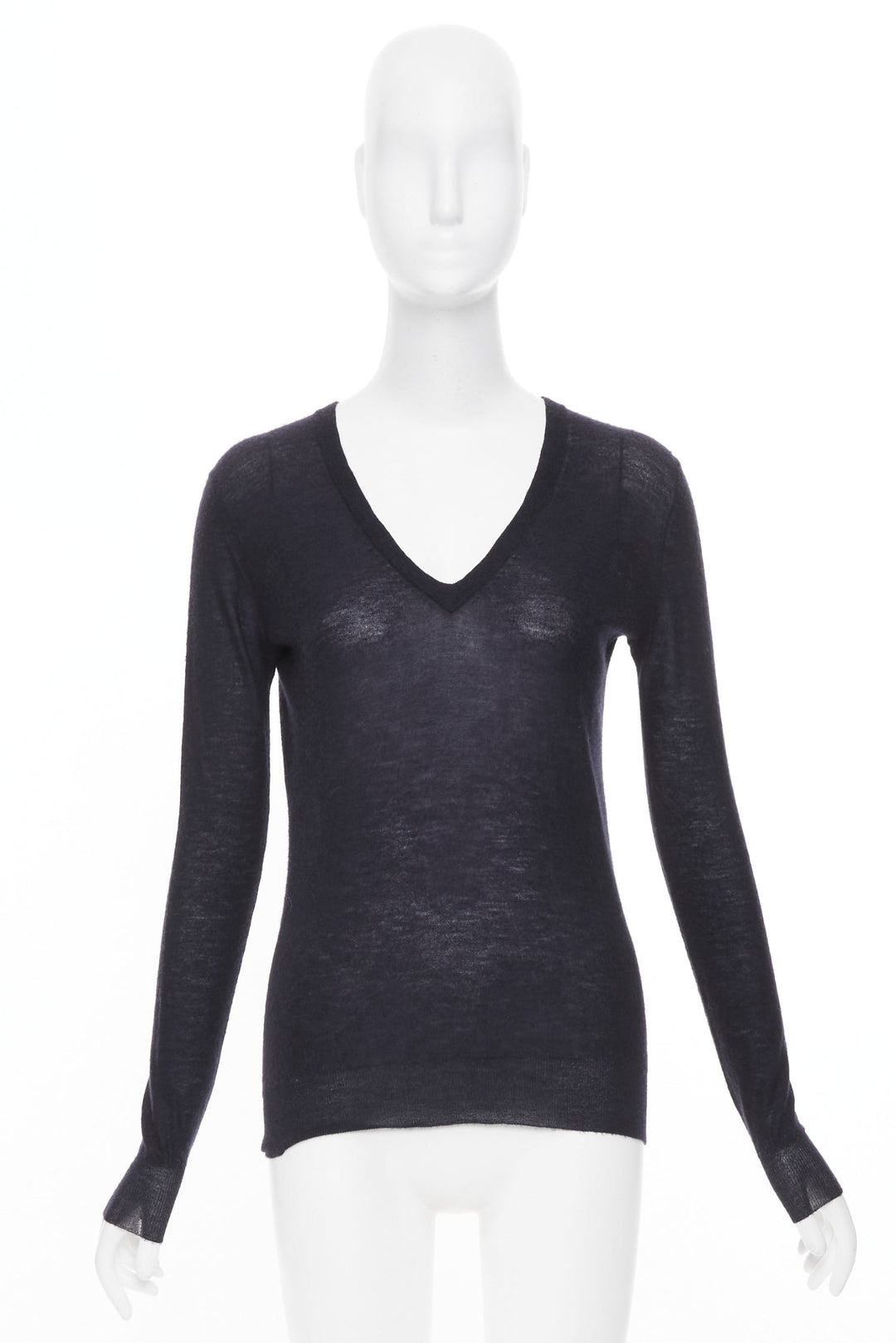 JOSEPH 100% cashmere black semi sheer knit long sleeve vneck casual sweater XS
