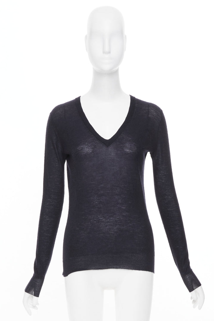 JOSEPH 100% cashmere black semi sheer knit long sleeve vneck casual sweater XS