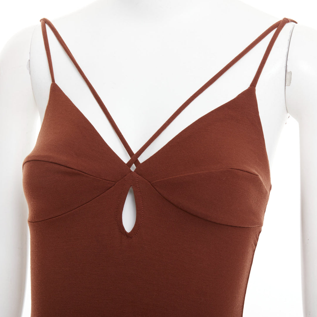 REFORMATION Lainey  brown tencel blend elastic spaghetti strap bodycon dress XS
