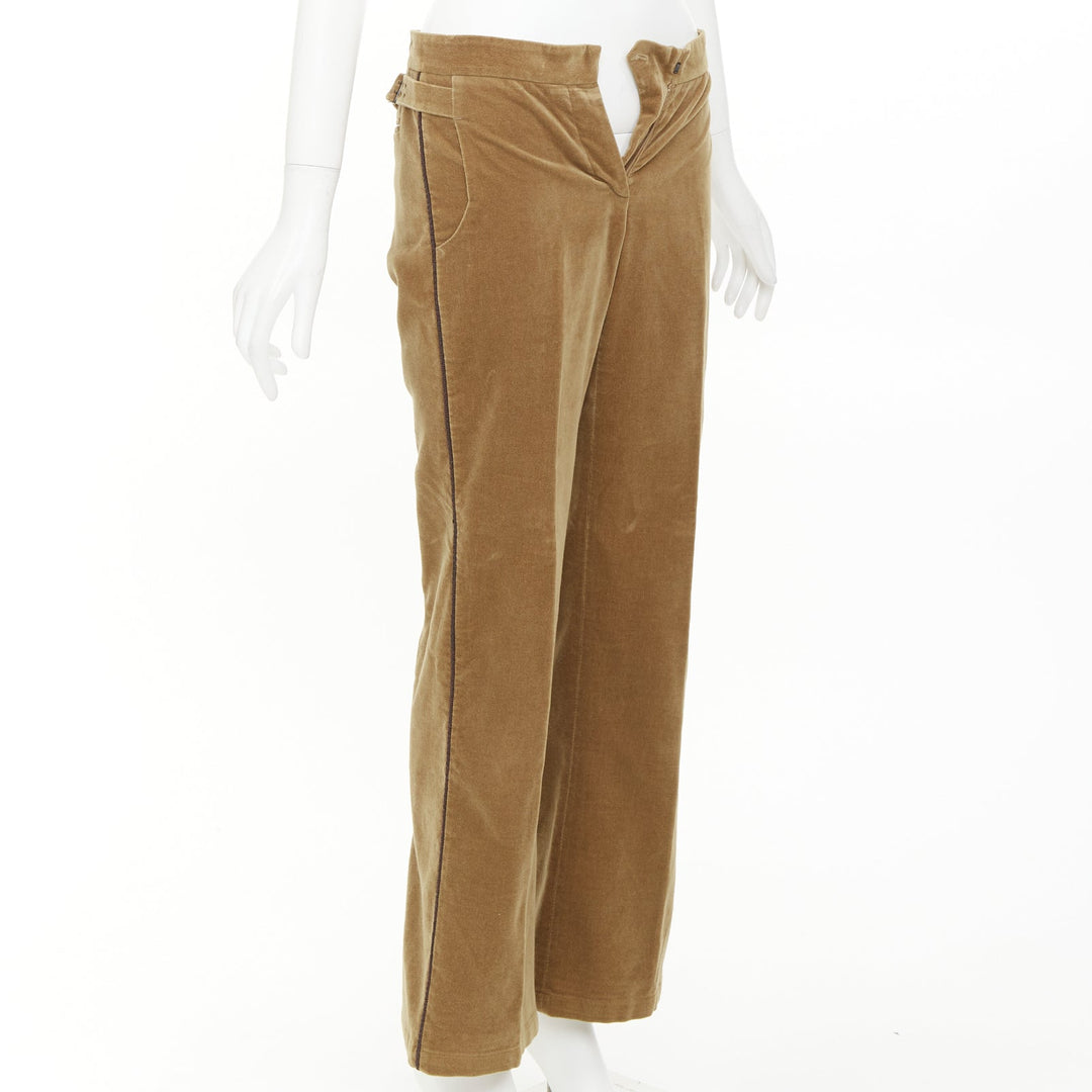 BOTTEGA VENETA tan brown velvet piped side tab pants IT38 XS