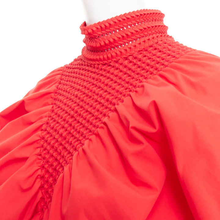 FENDI 2016 Runway red cotton silk ruched knot weave collar peasant top IT38 XS