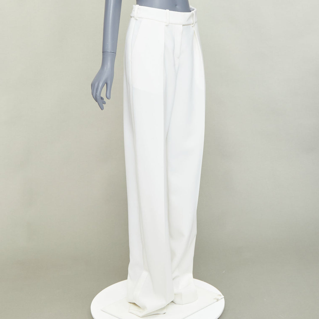 ALEXANDRE VAUTHIER white satin trim pleated front wide leg pants