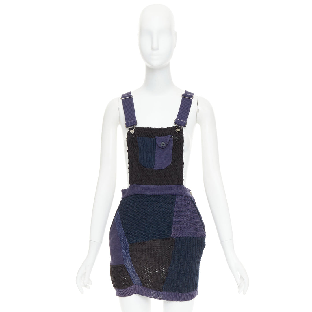 3.1 PHILLIP LIM Patchwork Jumper Dress black ink blue knitted cotton wool XS