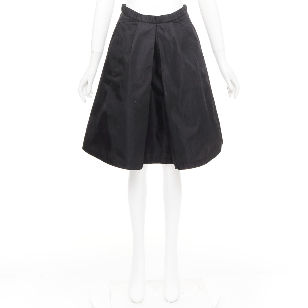 PRADA vintage black nylon high waist inverted box pleat a line midi skirt