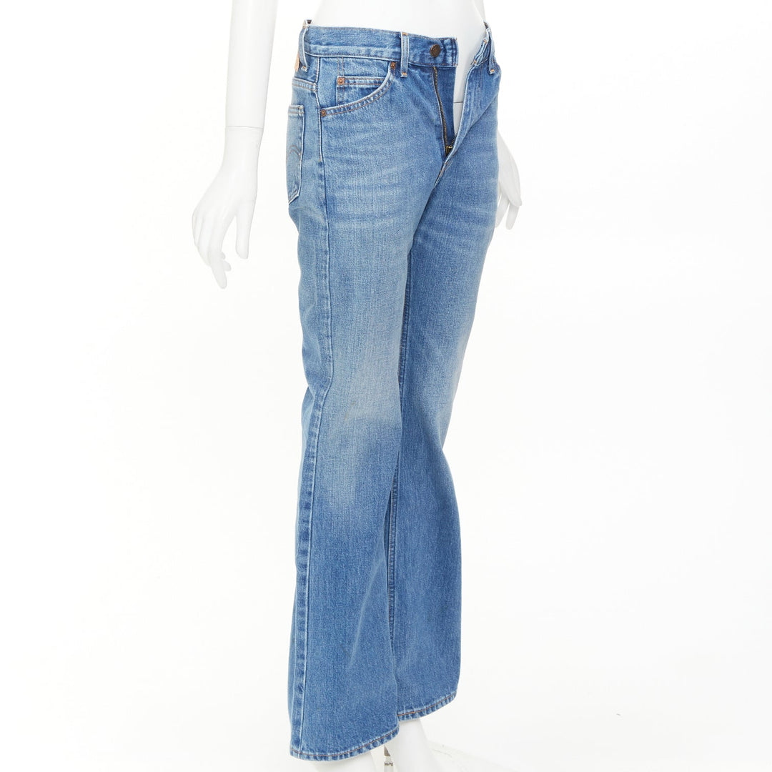 VALENTINO LEVI'S 2021 blue washed brown red logo tag pockets flare leg jeans 27"