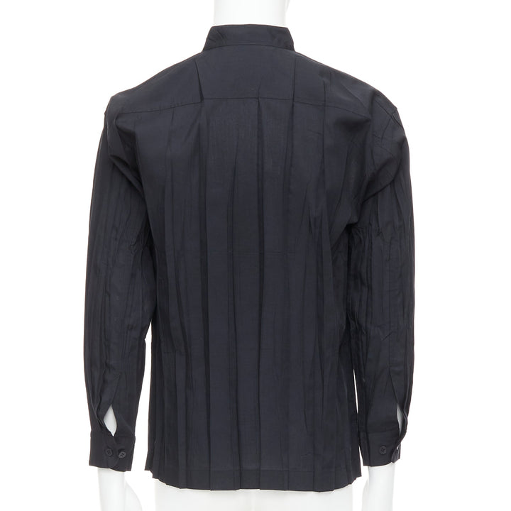 ISSEY MIYAKE MEN black accordian plisse pleated  button down shirt Sz1 S