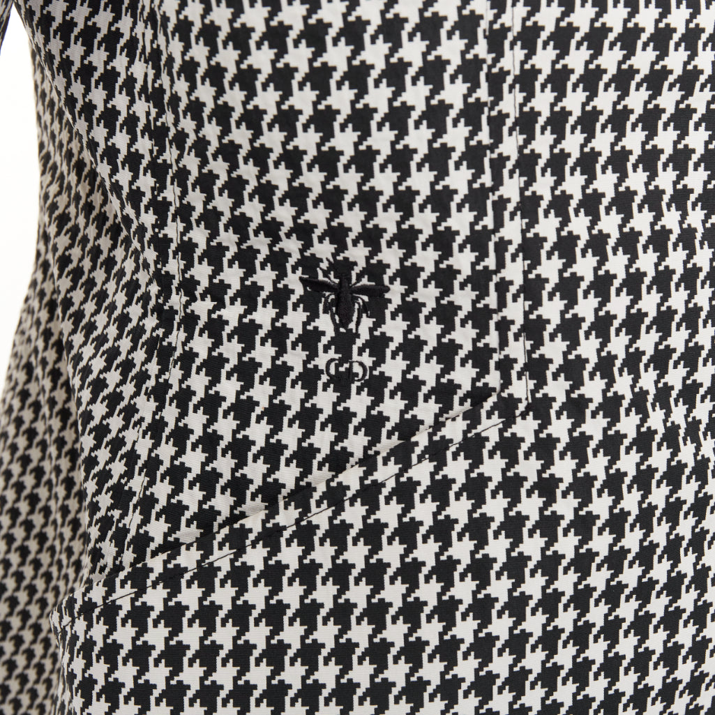 DIOR 2019 black white houndstooth CD bee utility cinched waist bar jacket FR38 M