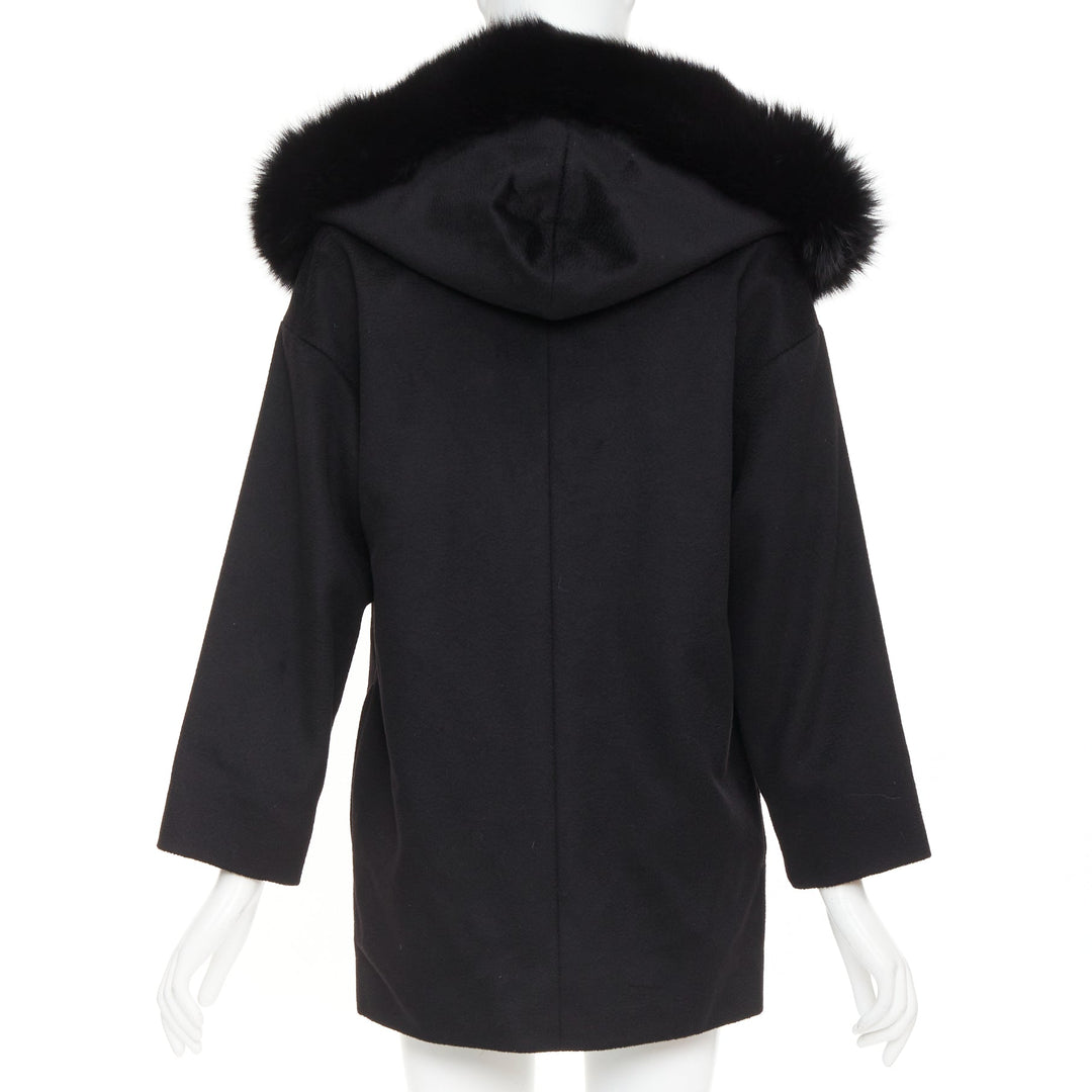 MARA STUDIO Mango virgin wool fur trim collar hood coat IT36 XXS