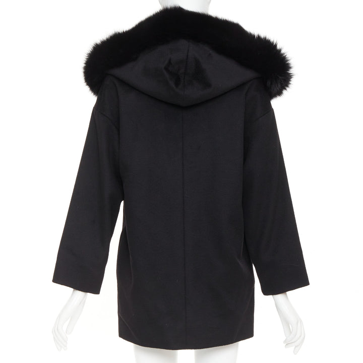 MARA STUDIO Mango virgin wool fur trim collar hood coat IT36 XXS