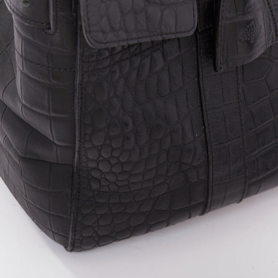 MULBERRY Bayswater black embossed croc leather print satchel tote bag