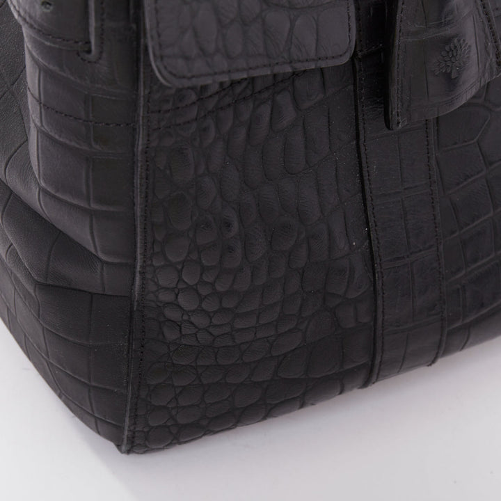 MULBERRY Bayswater black embossed croc leather print satchel tote bag