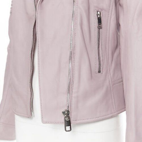 DOLCE GABBANA pink lilac lamb leather ribbed motorcycle biker jacket IT42 L