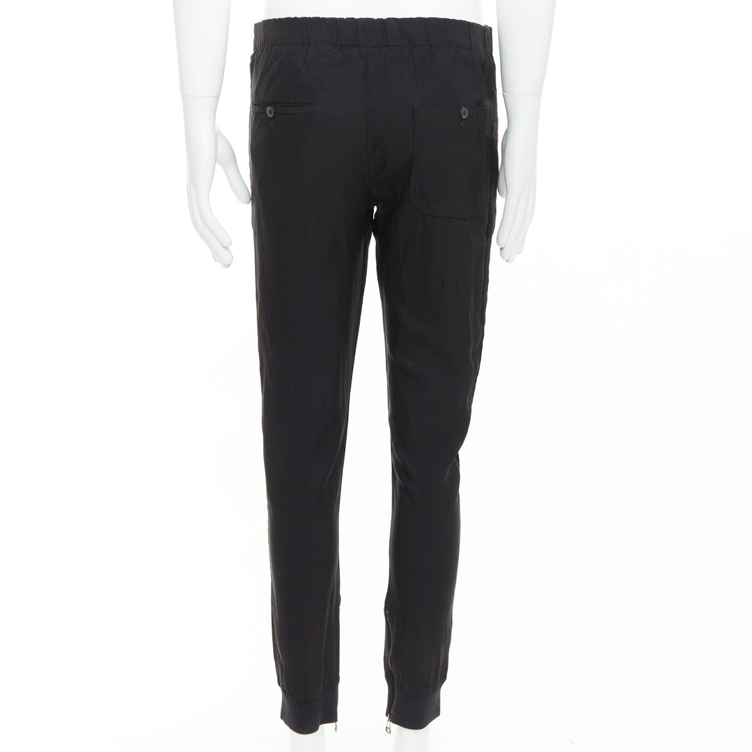 LANVIN black silver zip pocket mid waist tapered jogger pants FR46 S
