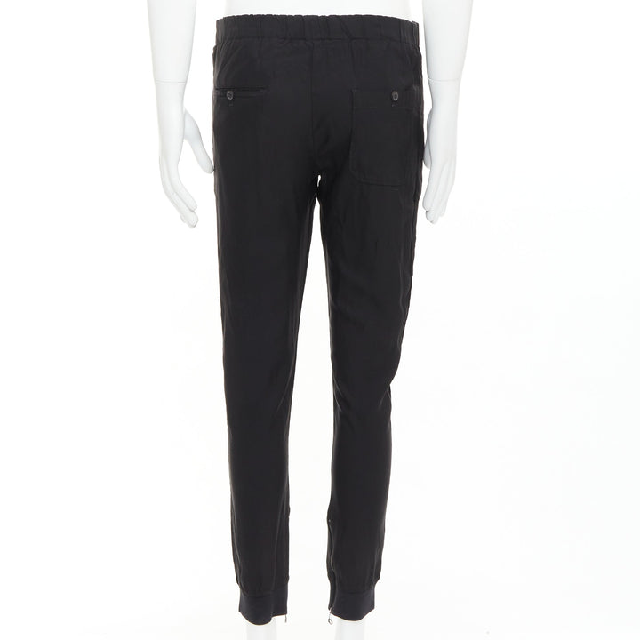 LANVIN black silver zip pocket mid waist tapered jogger pants FR46 S