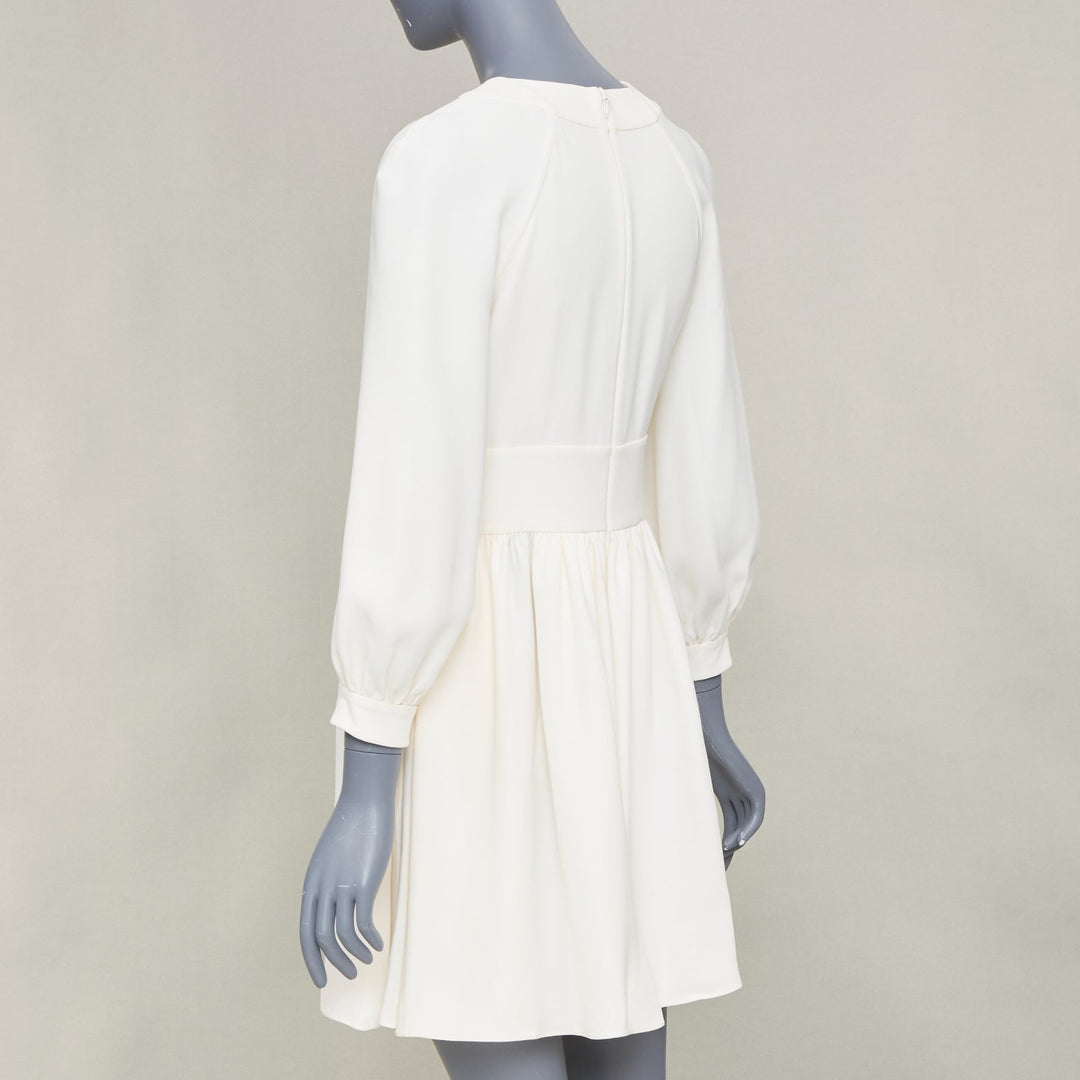 CHRISTIAN DIOR keyhole slit collar long sleeve panel ivory crepe dress FR38 M