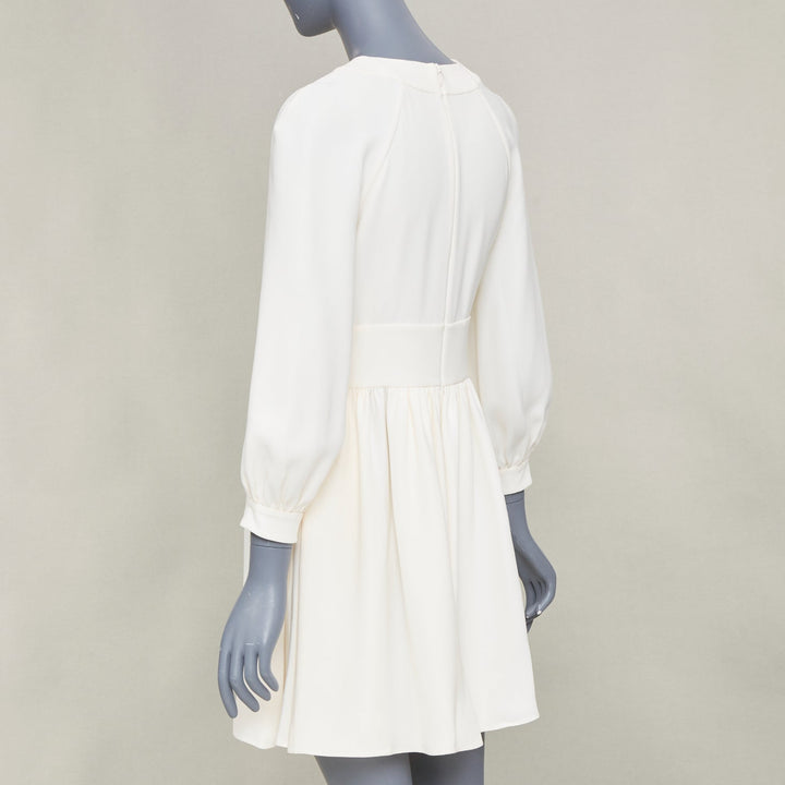 CHRISTIAN DIOR keyhole slit collar long sleeve panel ivory crepe dress FR38 M