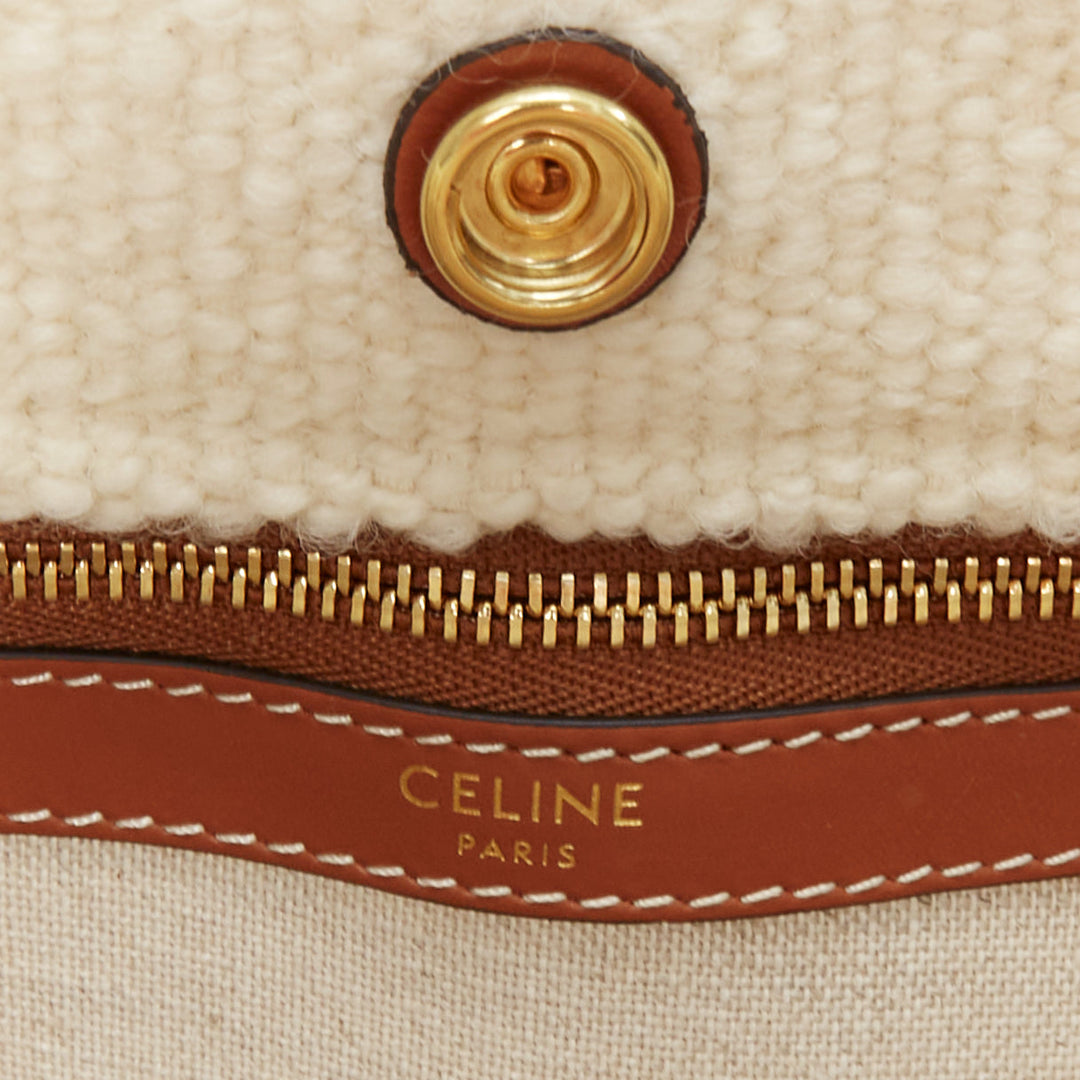 CELINE 2021 Plein Soleil Horizontal Cabas Thais boucle wool logo tote bag