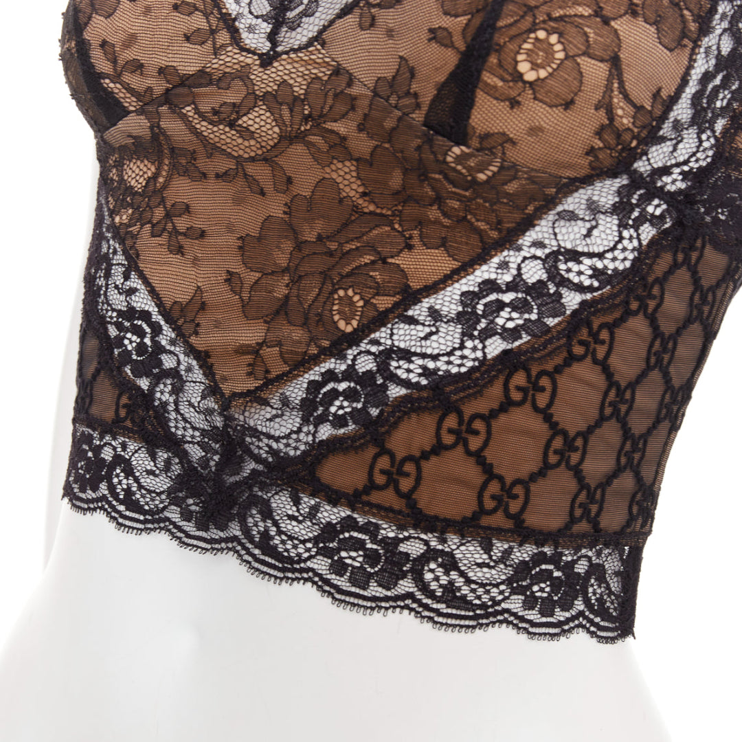 GUCCI 2023 Runway GG monogram stretch lace cropped cami top L