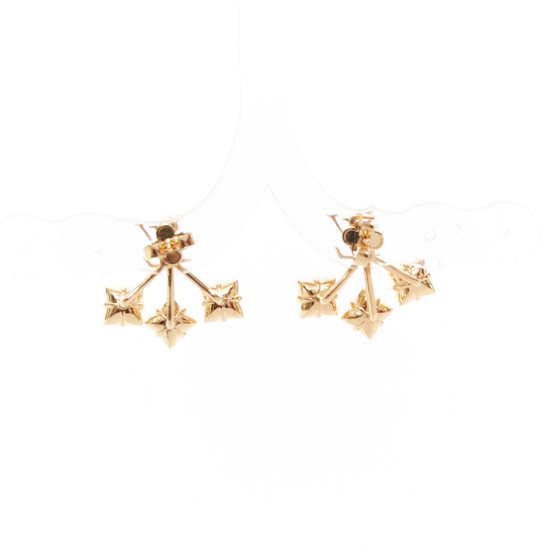 LOUIS VUITTON Loulougram gold tone green pink floral crystal pin earring Pair